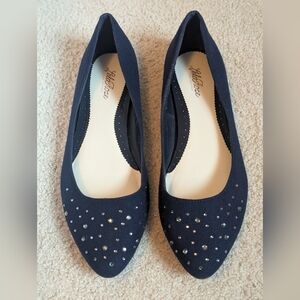 Women's Dark Blue Flats with Sparkling Accents